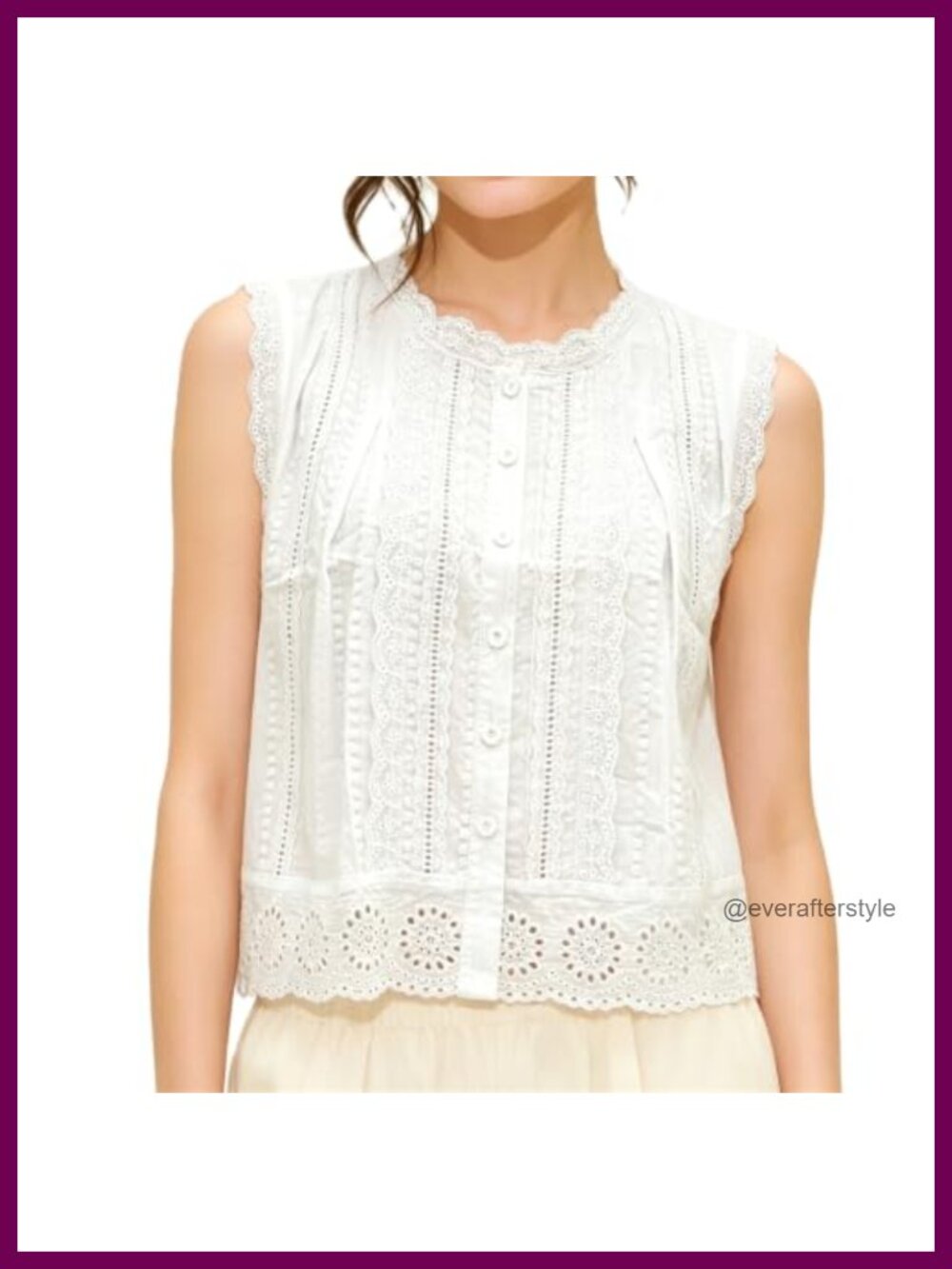 Women Eyelet Tank Top Babydoll Peplum Button Down Relaxed Fit Sleeveless Summer
